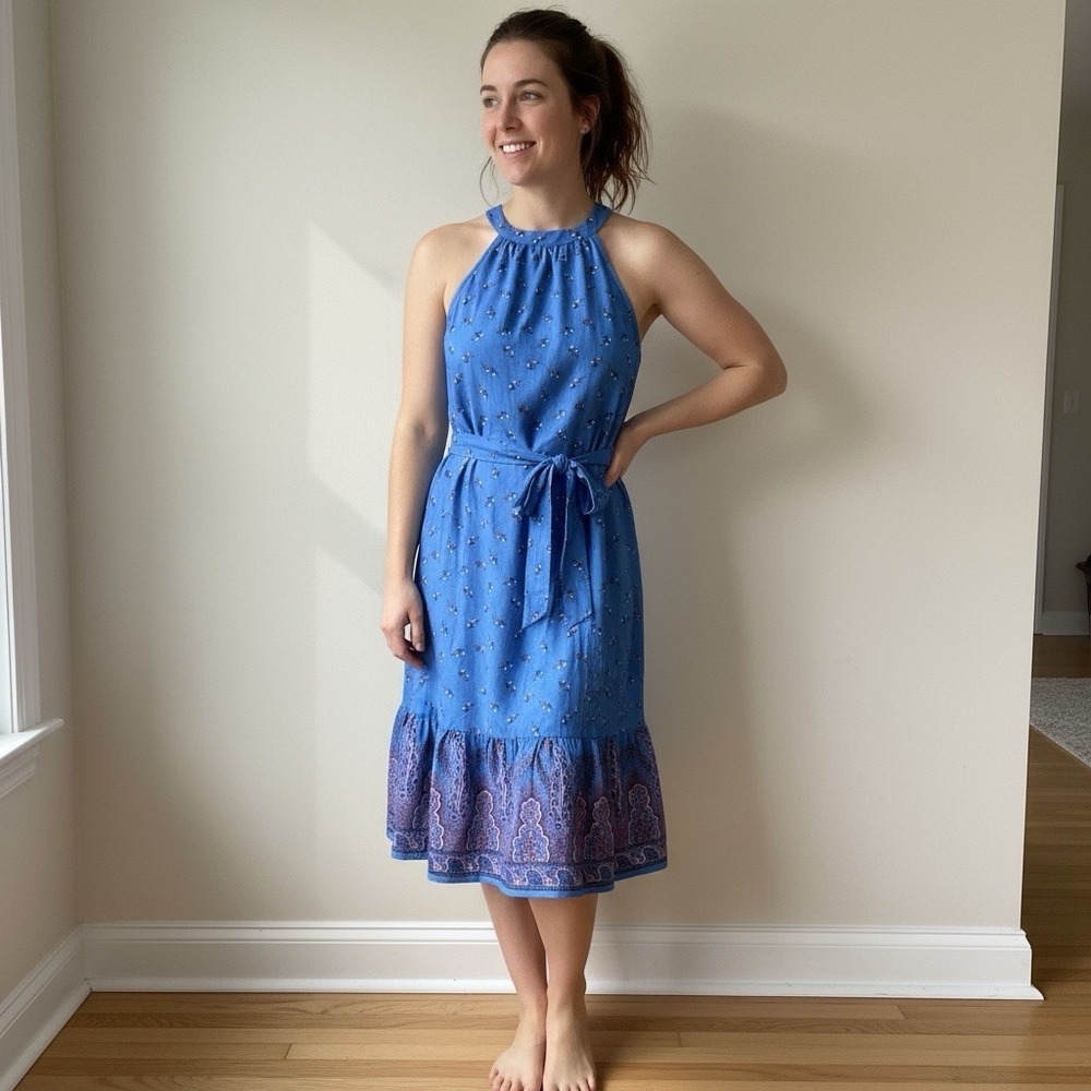 Ann Taylor Dress Summer Sundress Factory Petite‎ Flowers Blue Small